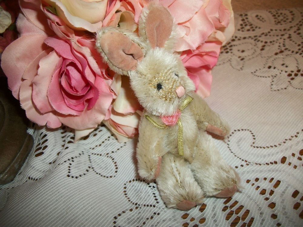 Bunny Rabbit Stuffed Animal 5" Jointed Beige Plush Home Decor Shelf Sitter Toy