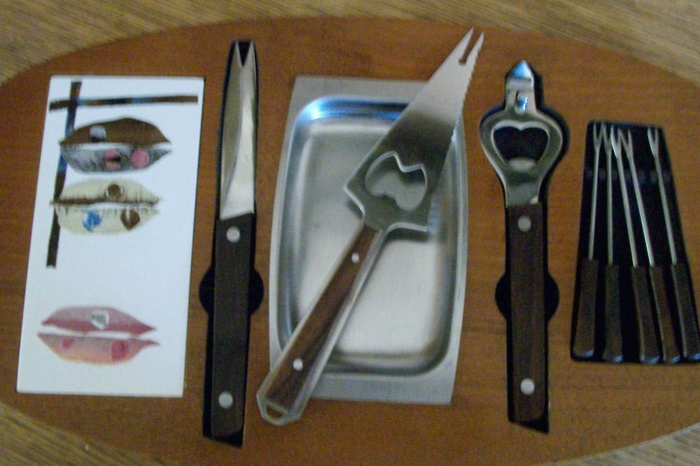 VTG Barware Bar Tool Tray Set Ceramic Cutting Board Stainless and Wood Utensils