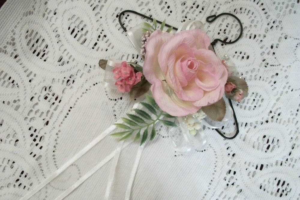 Pink Rose Floral Wall Hanging Cottage Chic Victorian Handcrafted Home Decor