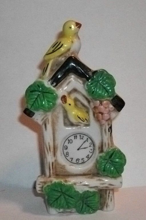 Cuckoo Clock Bird House Yellow Canary VTG 1950's PorceIain Wall Hanging FIgurine