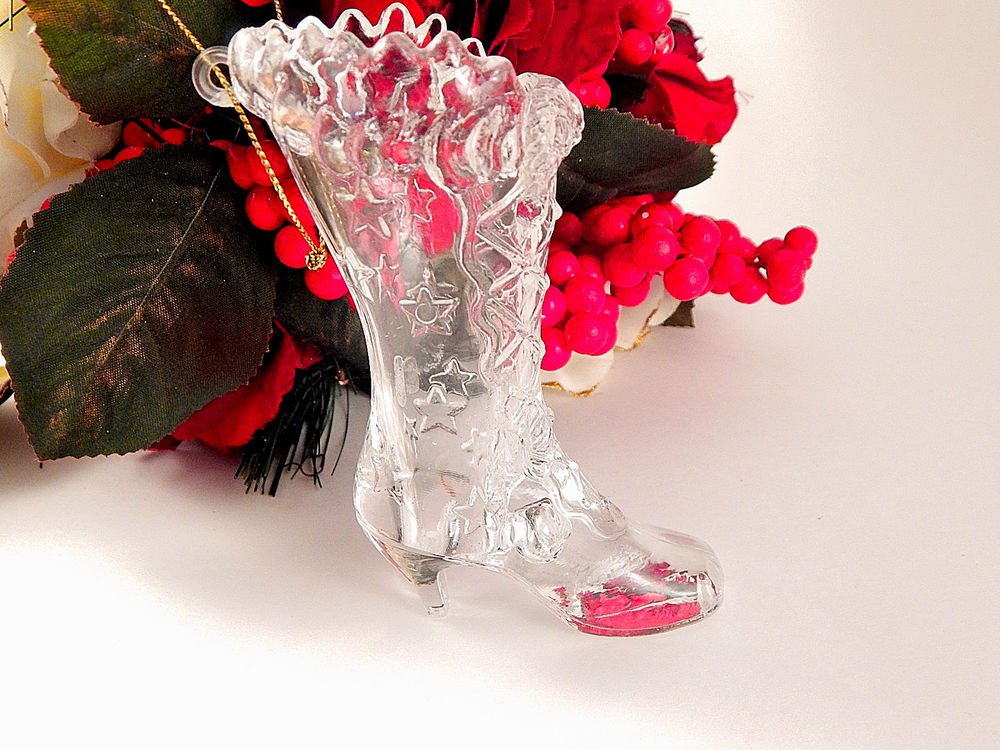 Victorian Boot Christmas Tree Ornament Vintage Molded Plastic Shoe Figurine