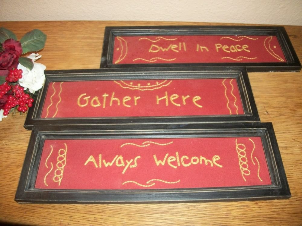 Embroidered Sayings Blessings 3 Rustic Signs Red Black Wall Hanging Home Decor