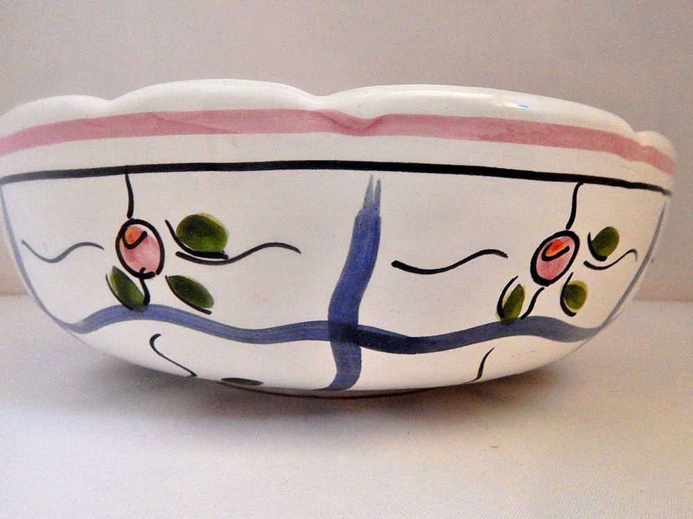 Stoneware Bowl Williams Sonoma Grande Cuisine Pink and Blue Floral Pottery
