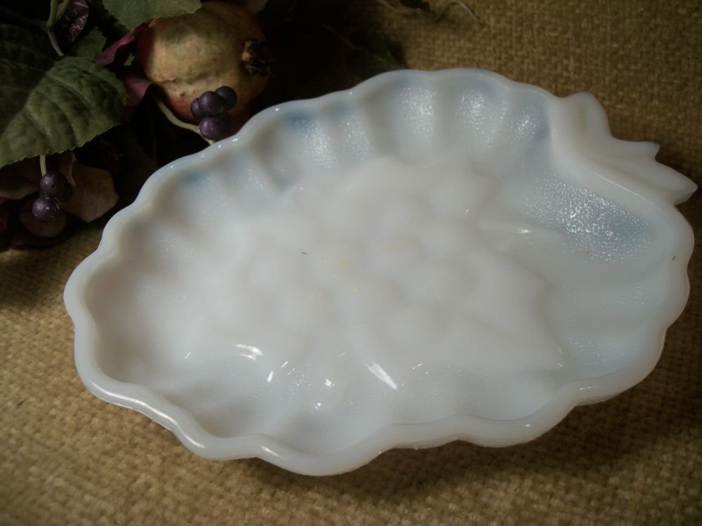 Milk Glass Nut Dish Serving Dish VTG 60's Grape Cluster Tray Mid-Centuiry Plate