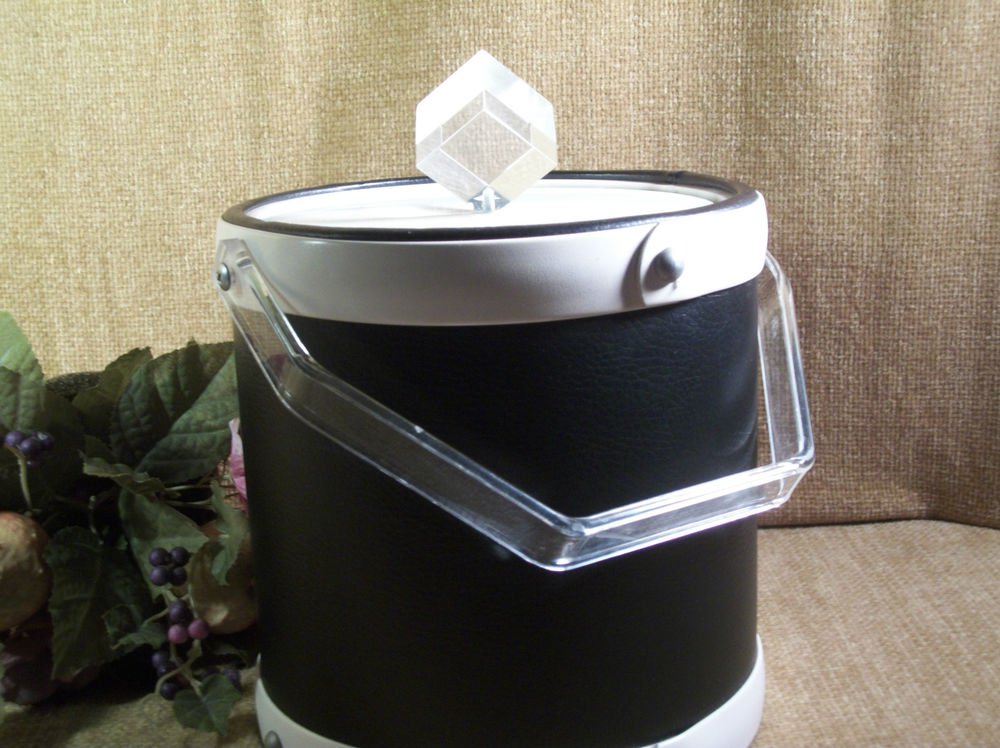 Vintage Ice Bucket Barware Leatherette and Lucite Bucket Brigade by Morgan USA