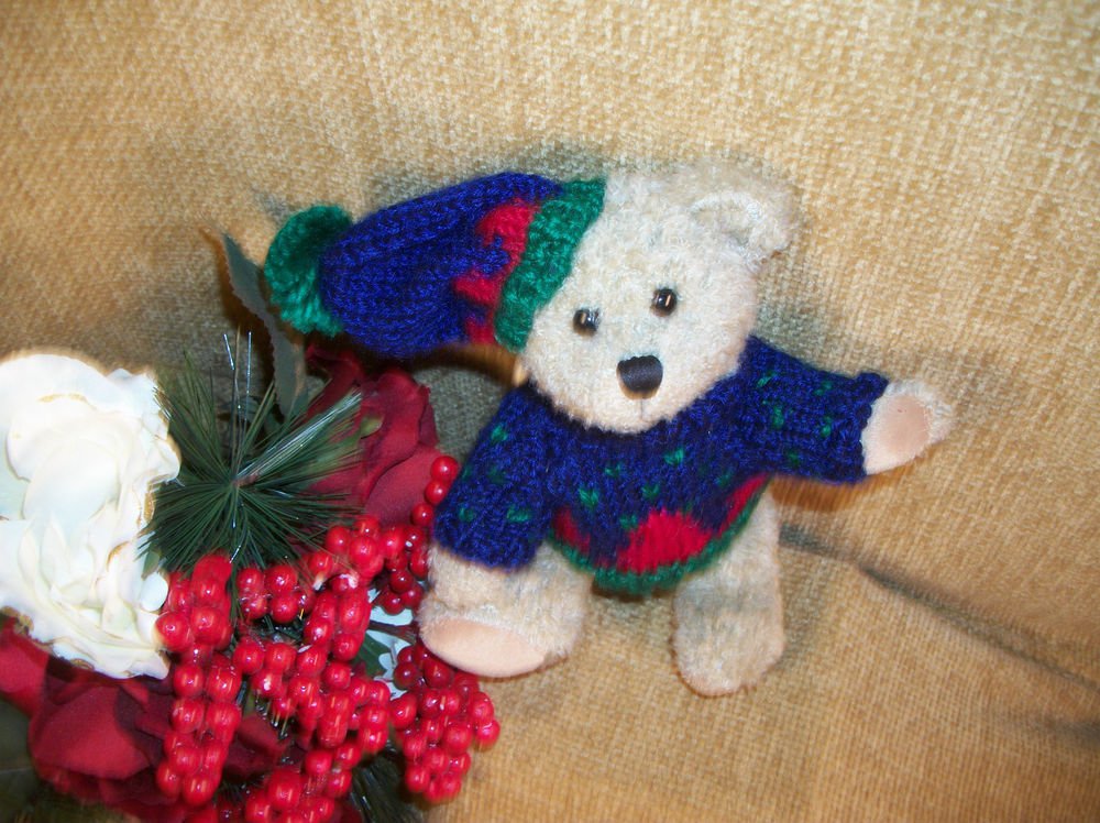 Beige Bear Christmas Stuffed Animal Holiday Knit Sweater and Hat by Hugfun 2000
