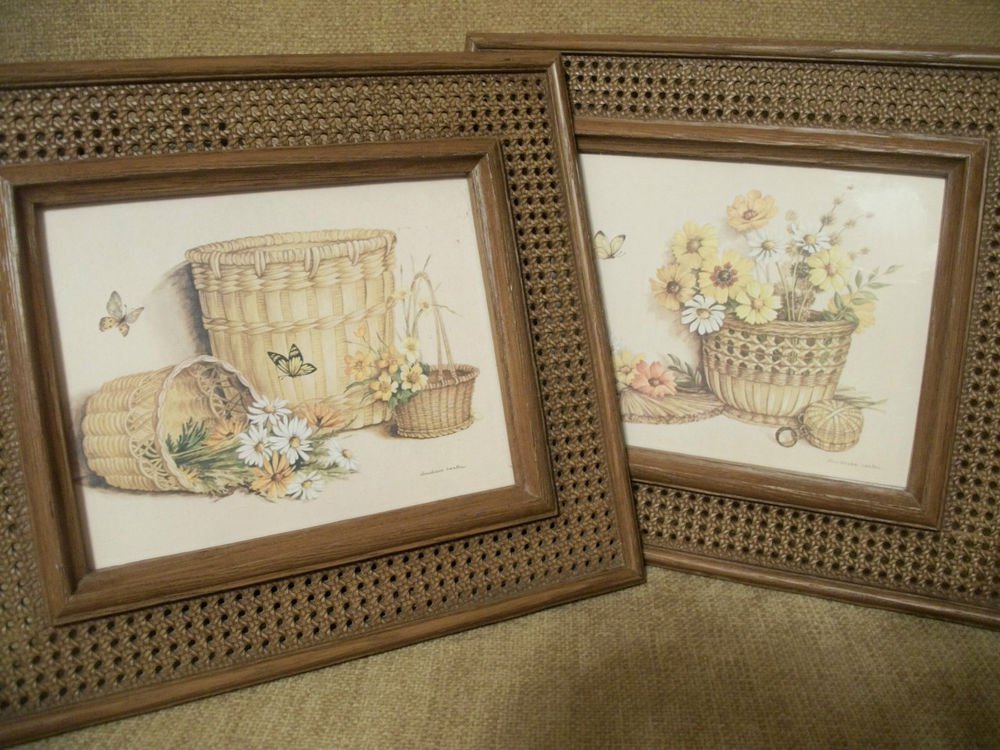 Vintage HOMCO Claudessa Carter Baskets Flowers Butterflies Framed Art Prints