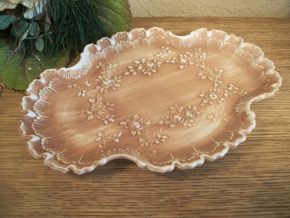Ceramic Serving Tray VTG Hand Crafted Vanity Trinket Dish Art Deco Victorian