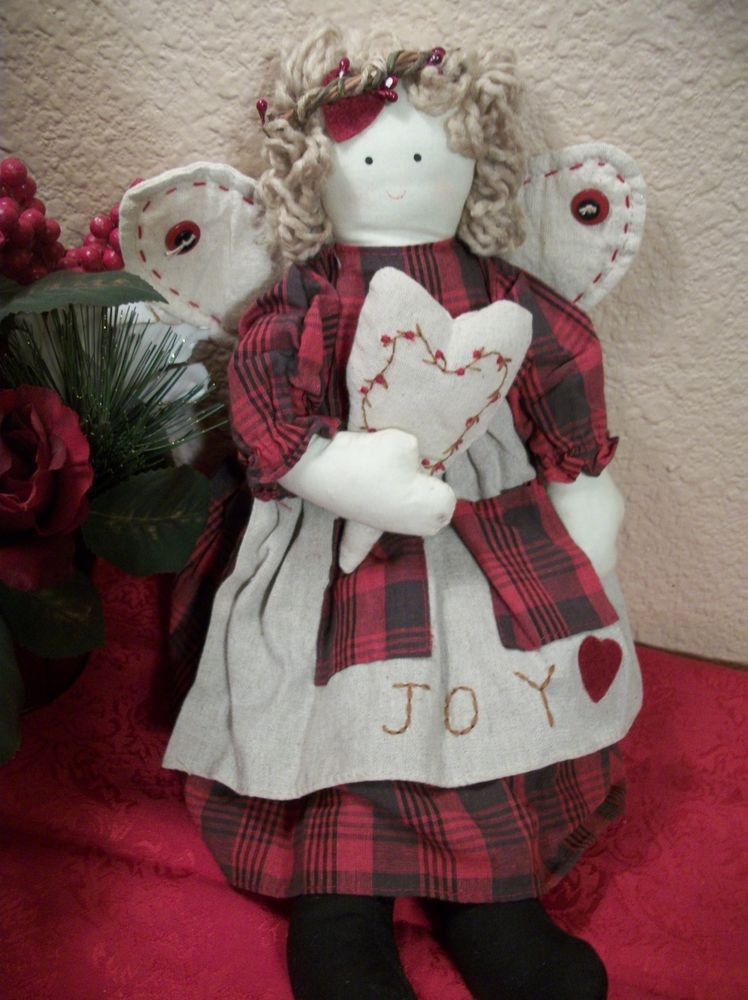 Angel Doll Red Country Cottage Decor Wall Hanging or Shelf Sitter