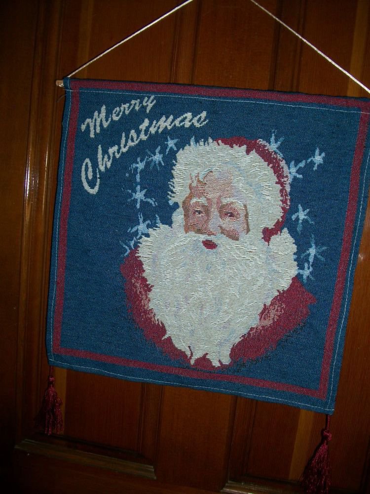 Santa Claus Stars Merry Christmas Wall Hanging Banner Red White Blue Tapestry