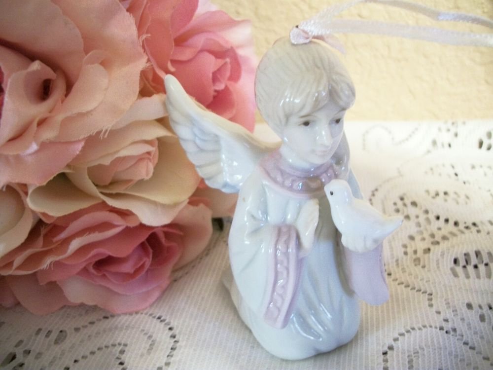Angel with Dove Figurine Porcelain Praying Girl Ornament VTG 1st Communion Gift