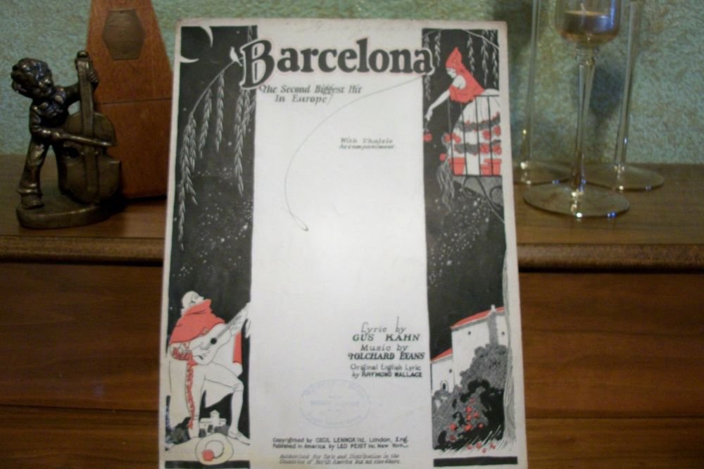 Barcelona Antique 1920's Sheet Music Vocal Piano Guitar Ukulele Spanish Fox Trot