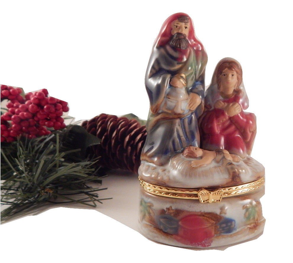 Nativity Figurine Trinket Box Ring Keeper Vintage Christian Christmas Home Decor