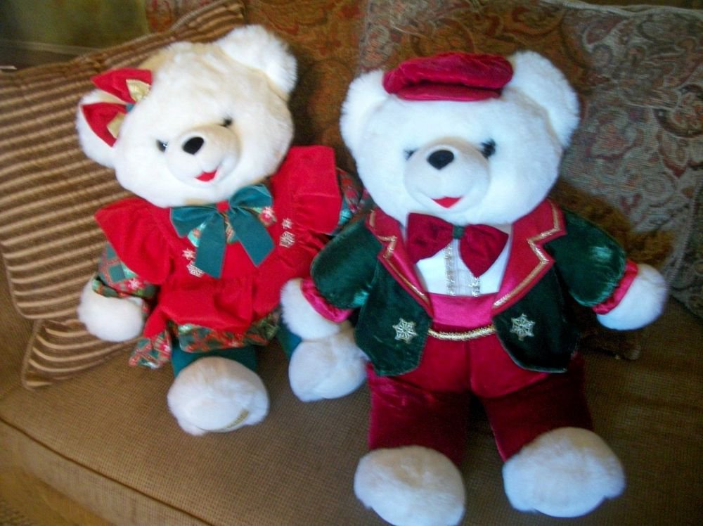 Snowflake Teddy Bear Pair 22" White Stuffed Plush Christmas 1997-98 Tb Trading