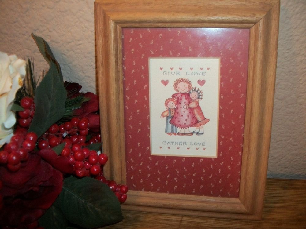 Wall Hanging Picture Oak Framed Art Print Give Love Gather Love VTG Home Decor