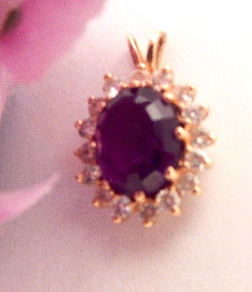 Genuine Amethyst and Diamond Pendant 14kyg Purple Gemstone Vintage Fine Jewelry