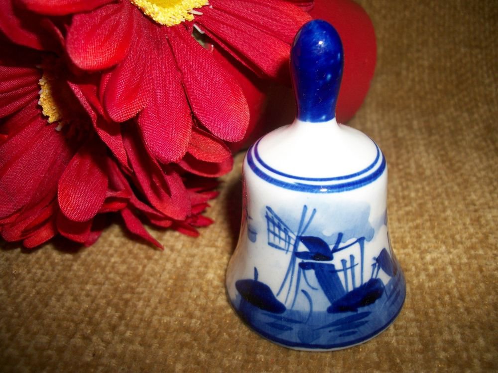 VTG Collectible Bell Dutch Delft Blue White Holland Delftware Pictorial Windmill