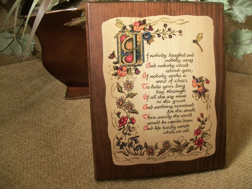 Vintage Home Decor Inspirational Plaque Cheerfulness Laughter Lithograph Wood