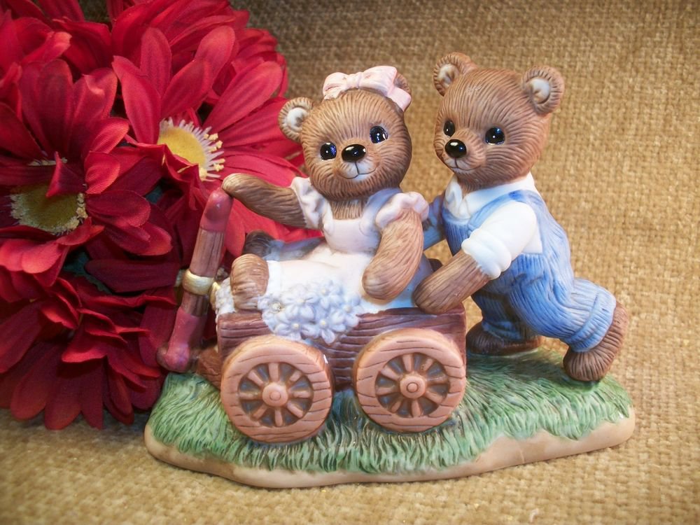 Porcelain Playtime Bears Figurine VTG Home Interiors Gifts Brown Bears and Wago