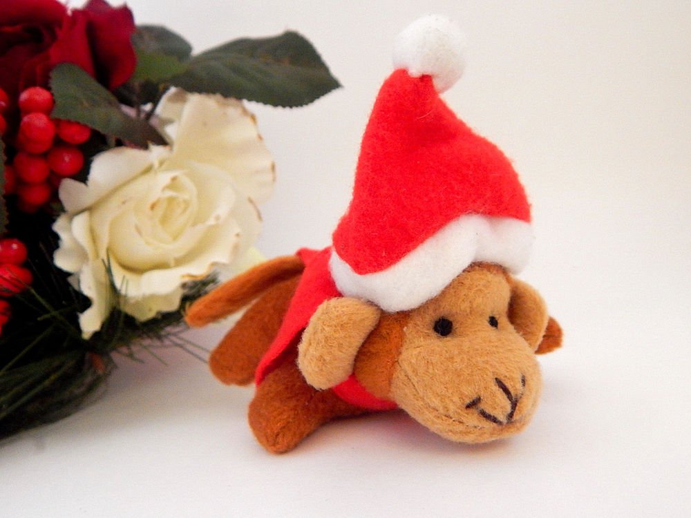 Monkey Christmas Tree Ornament Stuffed Animal Toy Santa Hat Stocking Stuffer