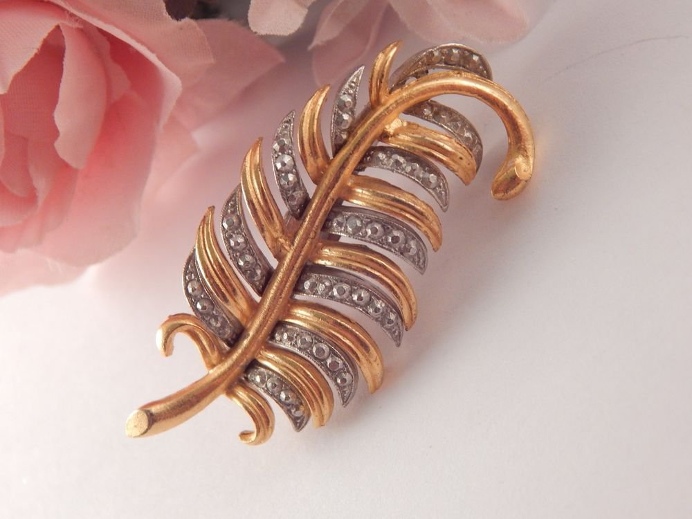 Leaf Brooch ROMA Signed Jewelry Two-Tone Gold Silver Metal Pin Vintage Jewelry