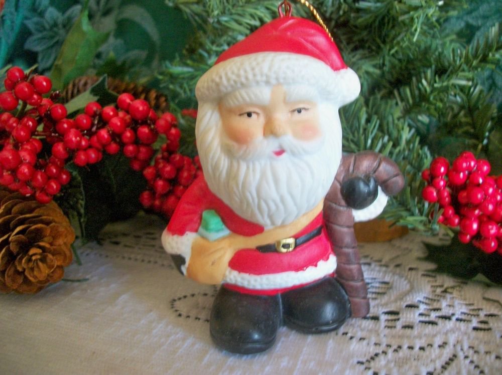 Santa Claus Christmas Tree Ornament Hand Painted Ceramic Figurine Holiday Decor