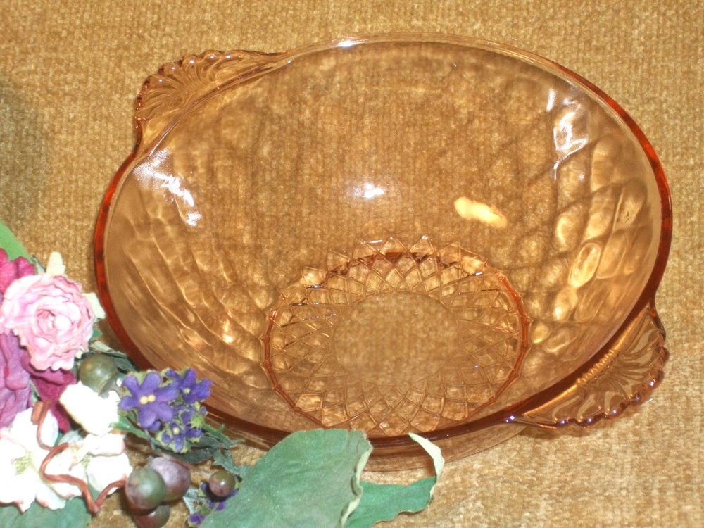 Pink Depression Glass Diamond Pattern Art Dec Serving Dish Fruit Bowl Tableware