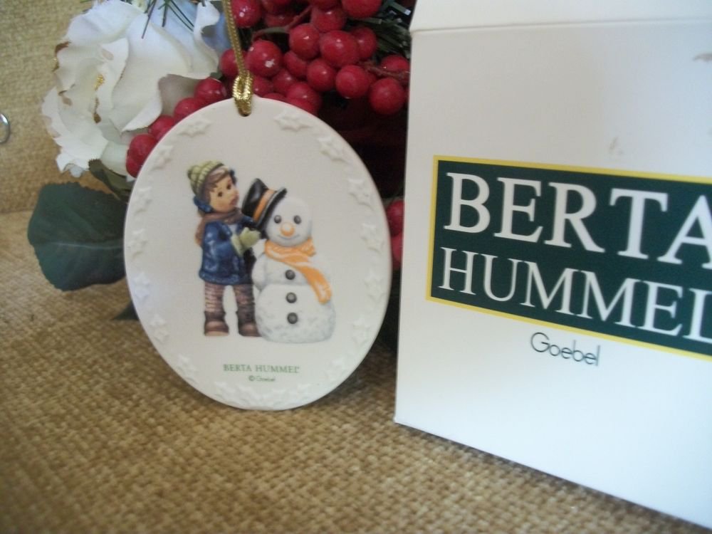 Hummel Collectible Porcelain Christmas Ornament 2002 Perfect Fit Hat Boy Snowman