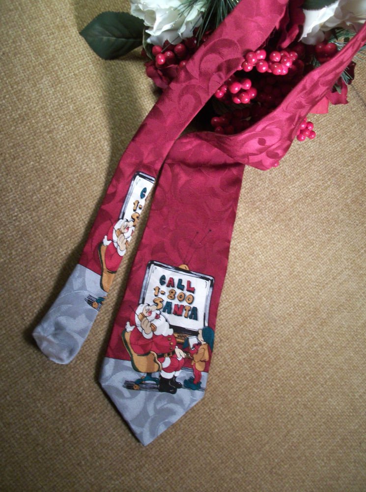Santa Claus Takes Phone Orders Christmas Necktie Red Polyester by Essex Row