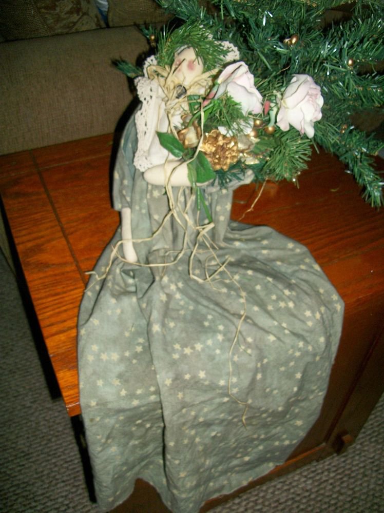 Angel Doll Soft Sculpture Shelf Sitter Hand Crafted VTG Folk Art Winter Decor