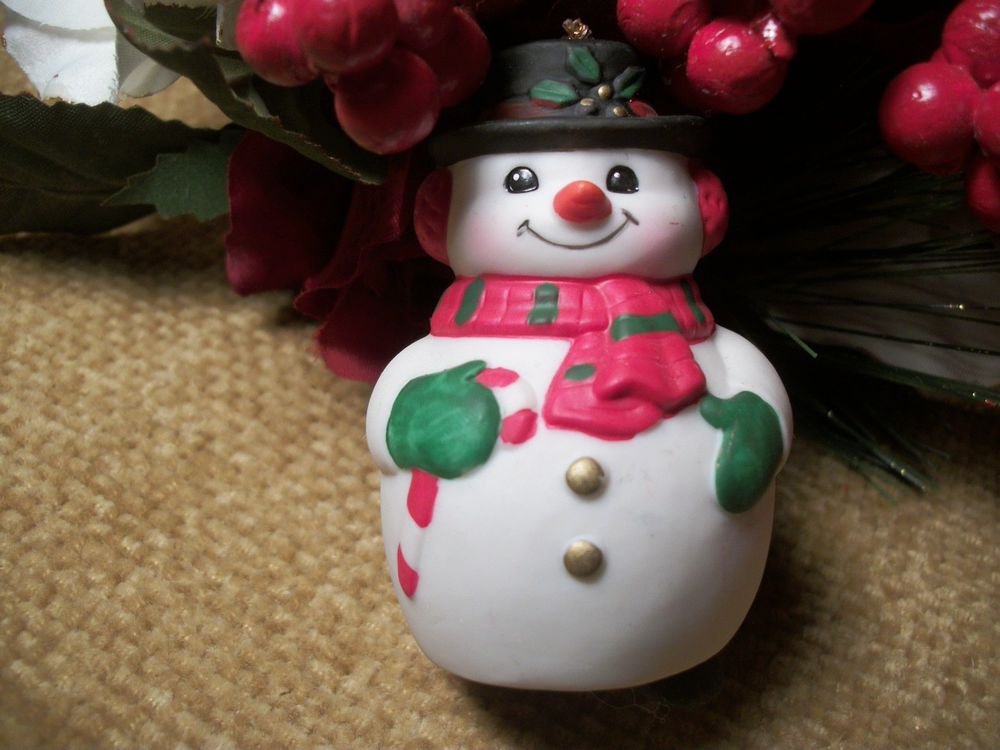 Snowman Bell Christmas Ornament Ceramic Figurine VTG Collectible Russ Berrie