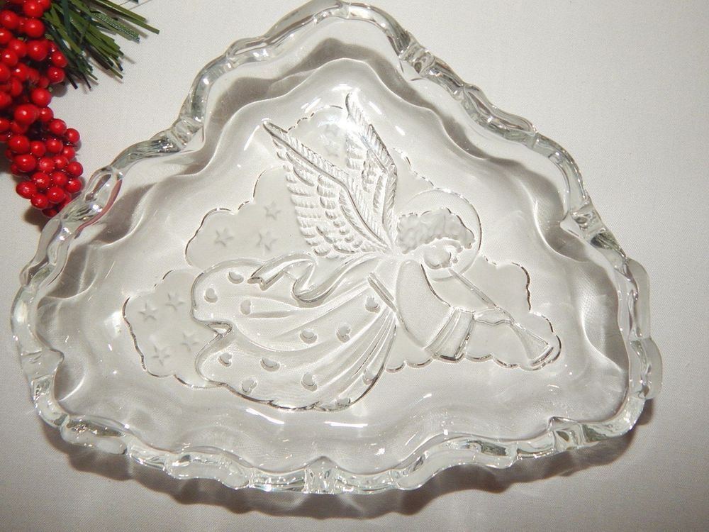 Angel Candy Dish Clear and Frosted Glass Tray Elegant Christmas Serving Bowl