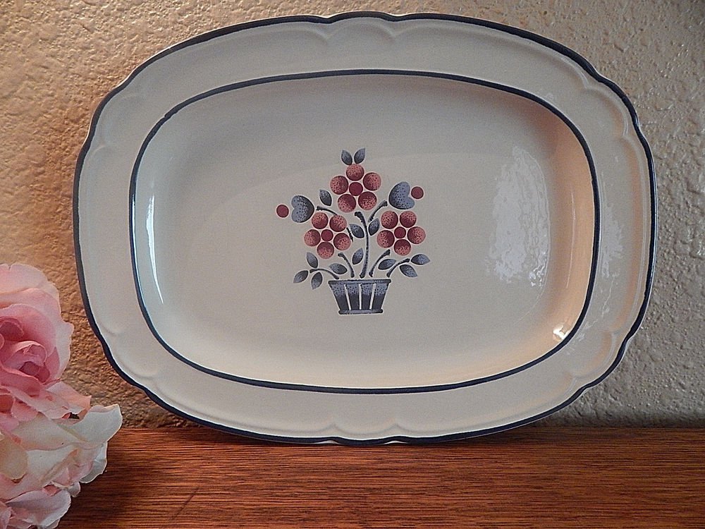 Serving Platter Cumberland Brambleberry Plate Blue and Pink Hearthside Stoneware