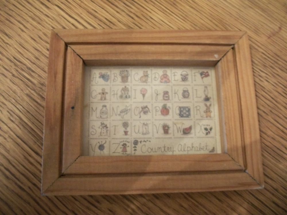 Alphabet Picture Blocks Miniature Wall Hanging Wood Frame VTG Country Home Decor