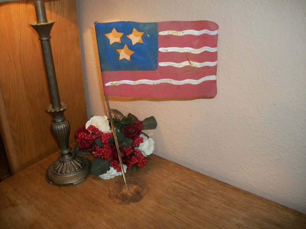 Rustic Metal Flag Indoor Outdoors Red White Blue Stars Stripes Americana Decor