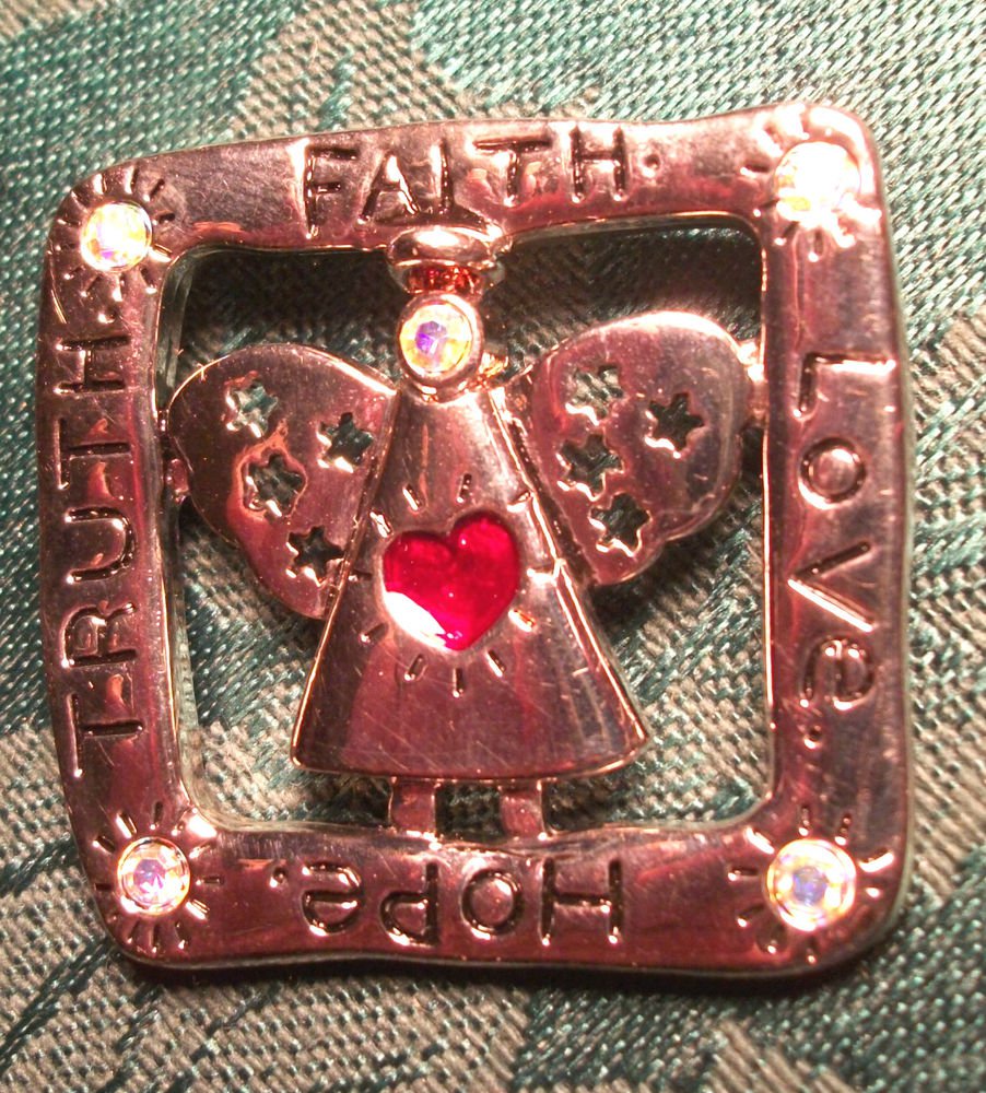 Modern Angel Brooch Faith Hope Love Truth Silver Metal Pin with Rhinestones