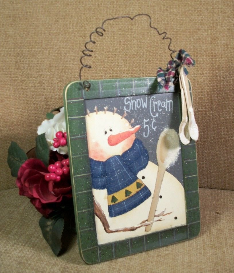 Hand Painted Snowman Wall Hanging Snow Cream 5 Cents Winter Scene Wall Decor