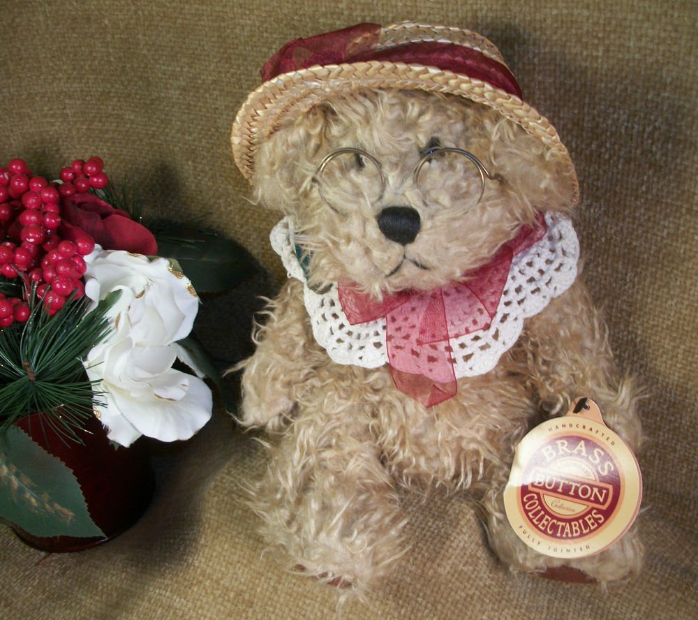 Brass Button Bear ROSIE by Pickford Tan Plush Fancy Vintage Stuffed Animal