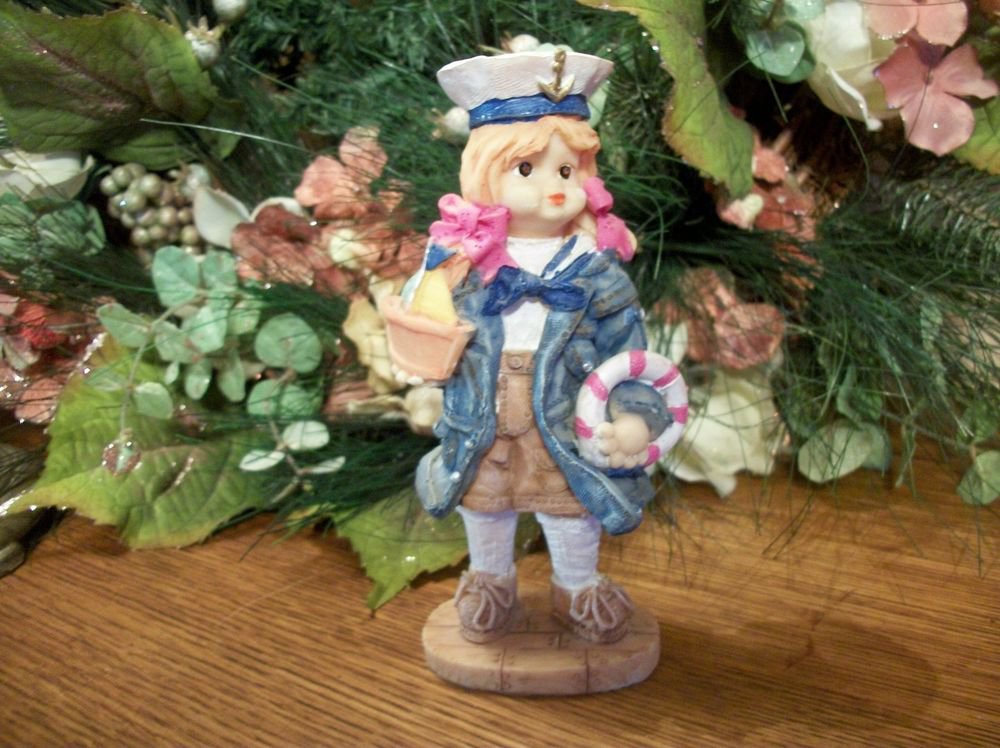 Girl Playing with Sail Boat Figurine Nautical Sea Captain Sailor Home Decor