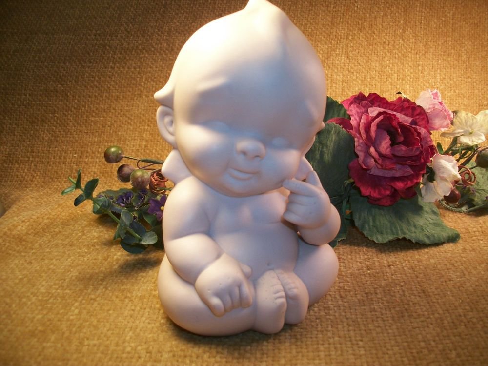 Ceramic Figurine Ivory Bisque Naked Baby Infant Newborn Chubby Baby VTG Decor