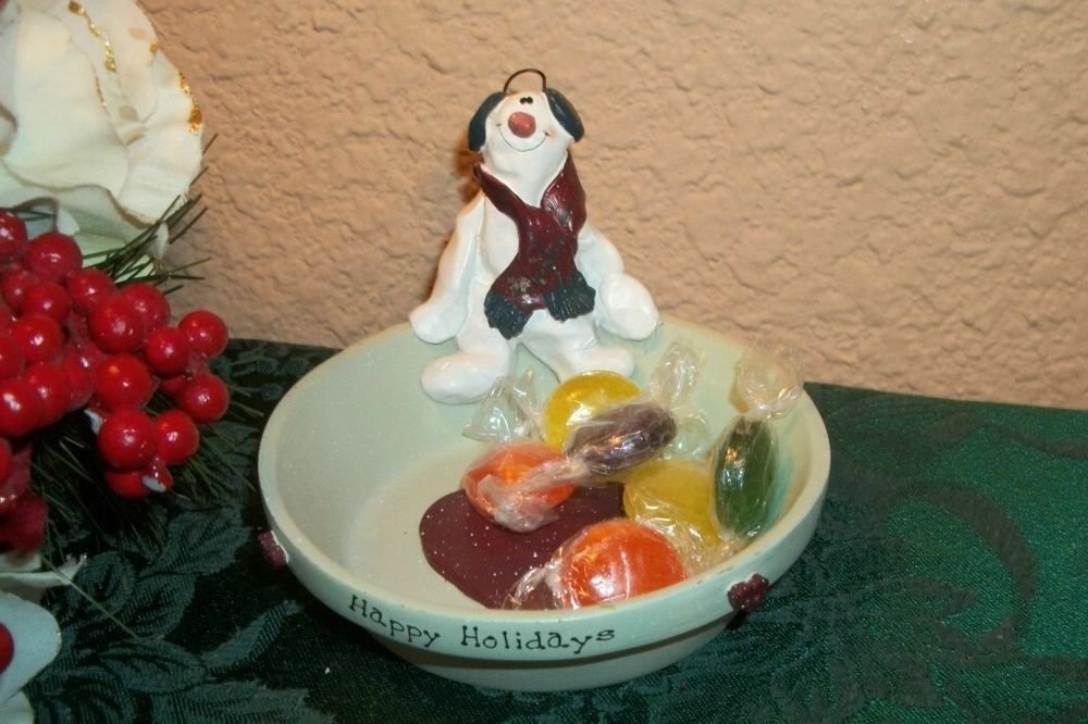 Snowman Trinket Dish Candy Nut Serving Bowl Candle Holder Christmas Decoration
