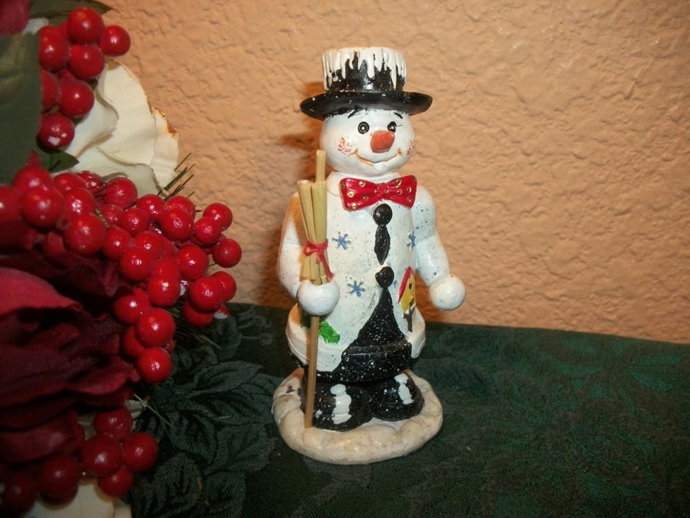 Snowman with Straw Broom Winter Figurine Christmas Holiday Home Decor