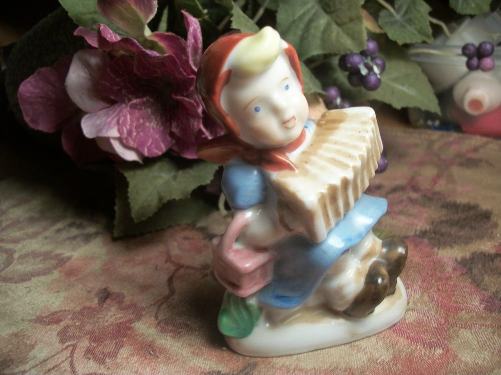 Girl Playing Accordion Hummel Style Porcelain Figurine VTG Occupied Japan