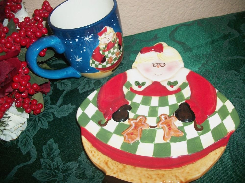 Becca Barton Christmas Plate and Mug Gingerbread Mrs Claus Ceramic Tableware
