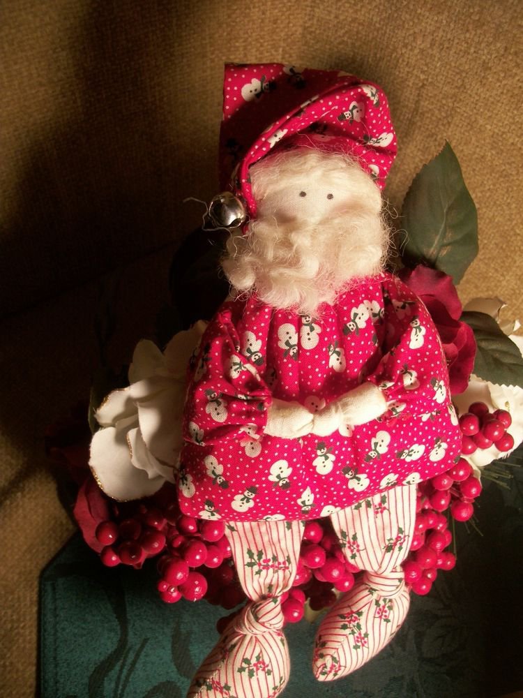 Santa Claus Shelf Sitter Fabric Christmas Doll, Hand Crafted Holiday Decoration