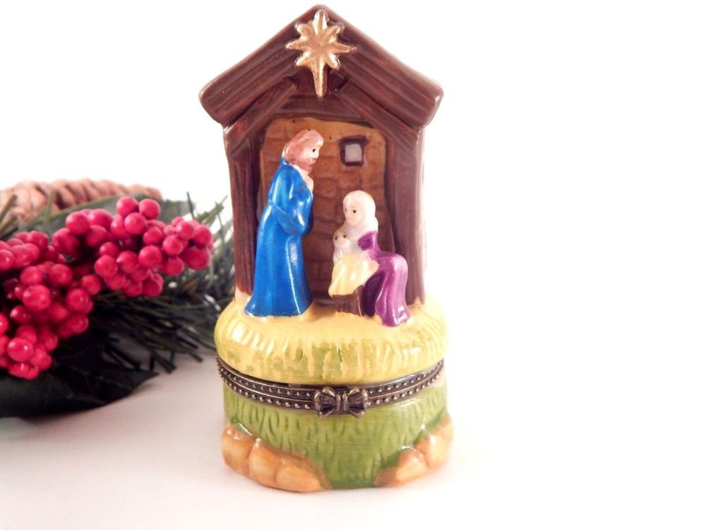 Nativity Scene Trinket Box with Gold Frankincense Myrrh Christmas Decoration