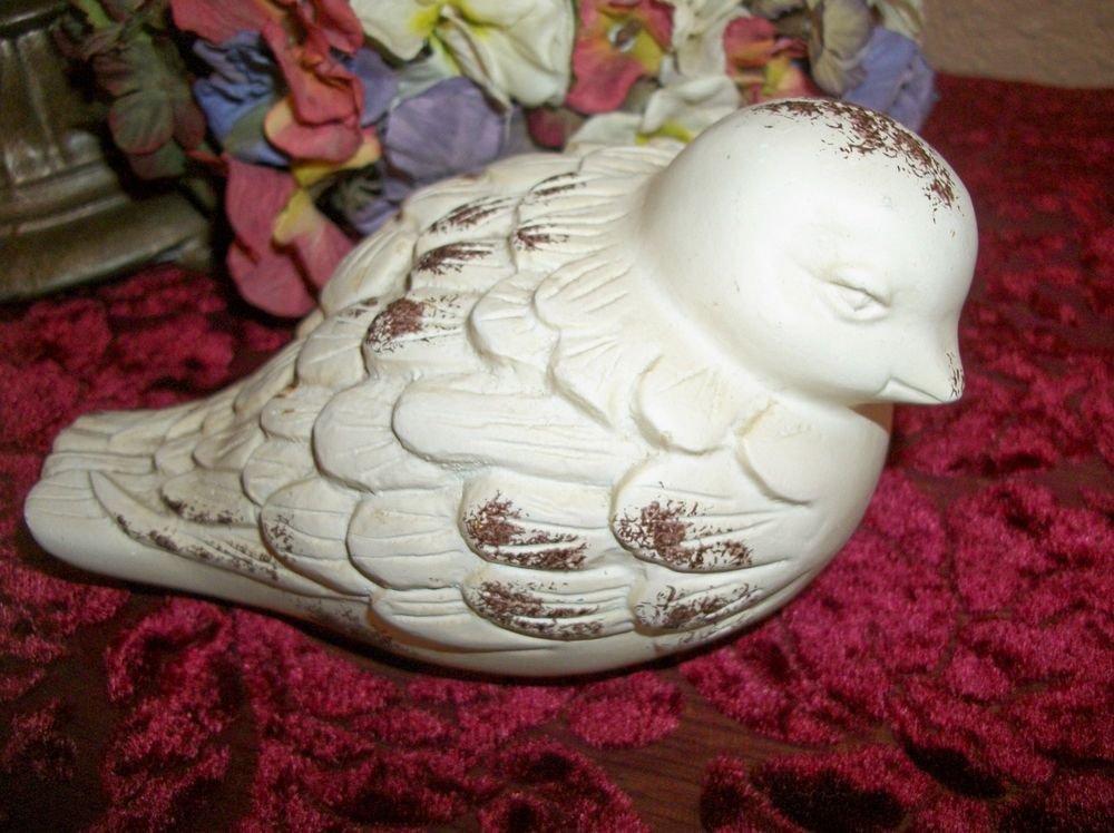 Bird Figurine Nesting Dove Shabby Cottage White Gold Antique Style Home Decor