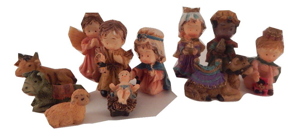 Nativity Set Resin Miniature Figurines Stable VTG Christian Christmas Home Decor