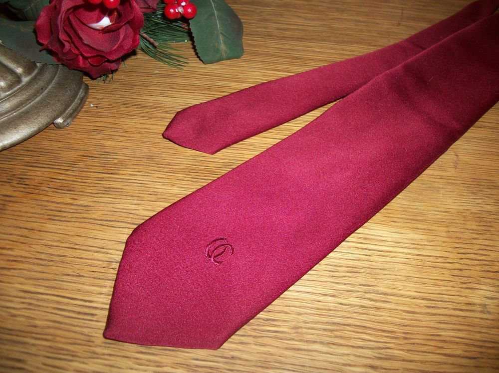 Oleg Cassin Classic Red Silk Tie OC Monogram VTG Mens Designer Necktie by Burma