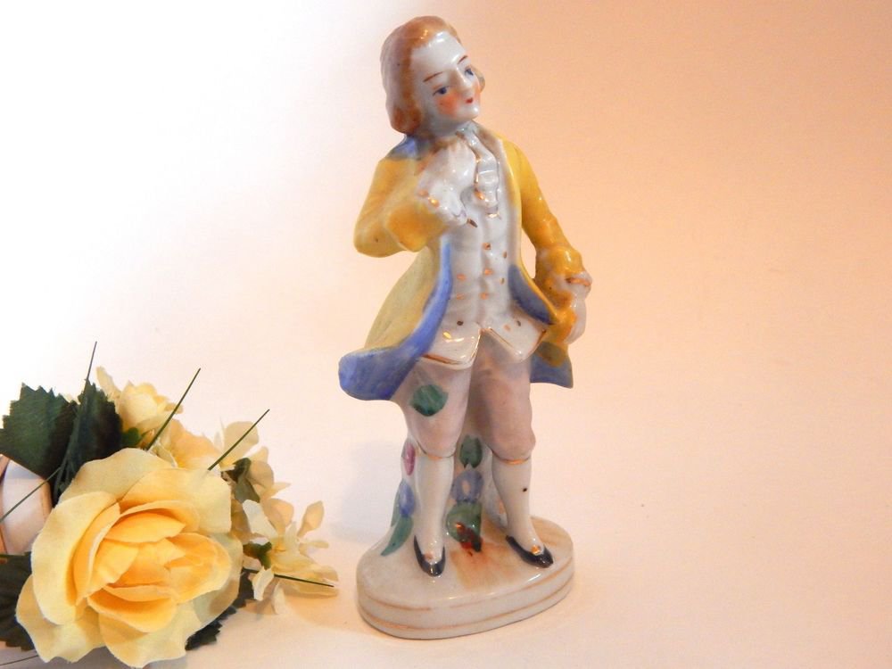 French Provincial Man Porcelain Figurine from Japan Country Cottage Home Deco